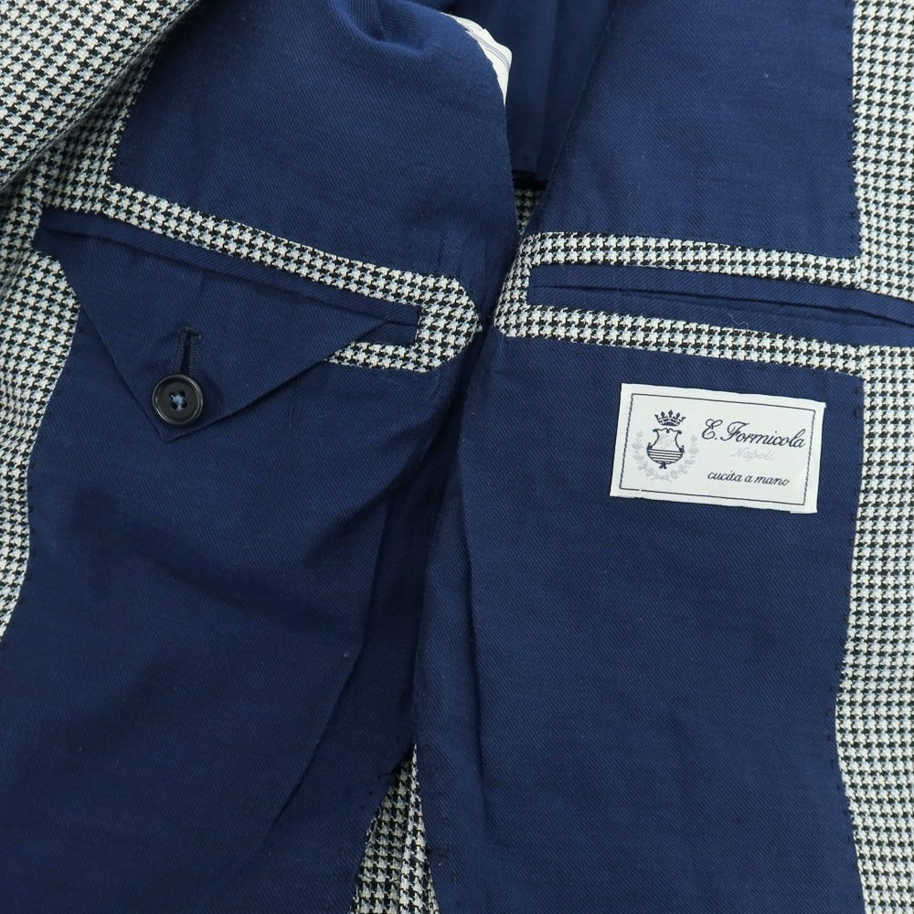 【中古】エリコフォルミコラ ERRICO FORMICOLA シルクリネンウール ハウンドトゥース 3B テーラードジャケット ホワイトxブラック×ライトブルー【 46 】【 状態ランクB 】【 メンズ 】