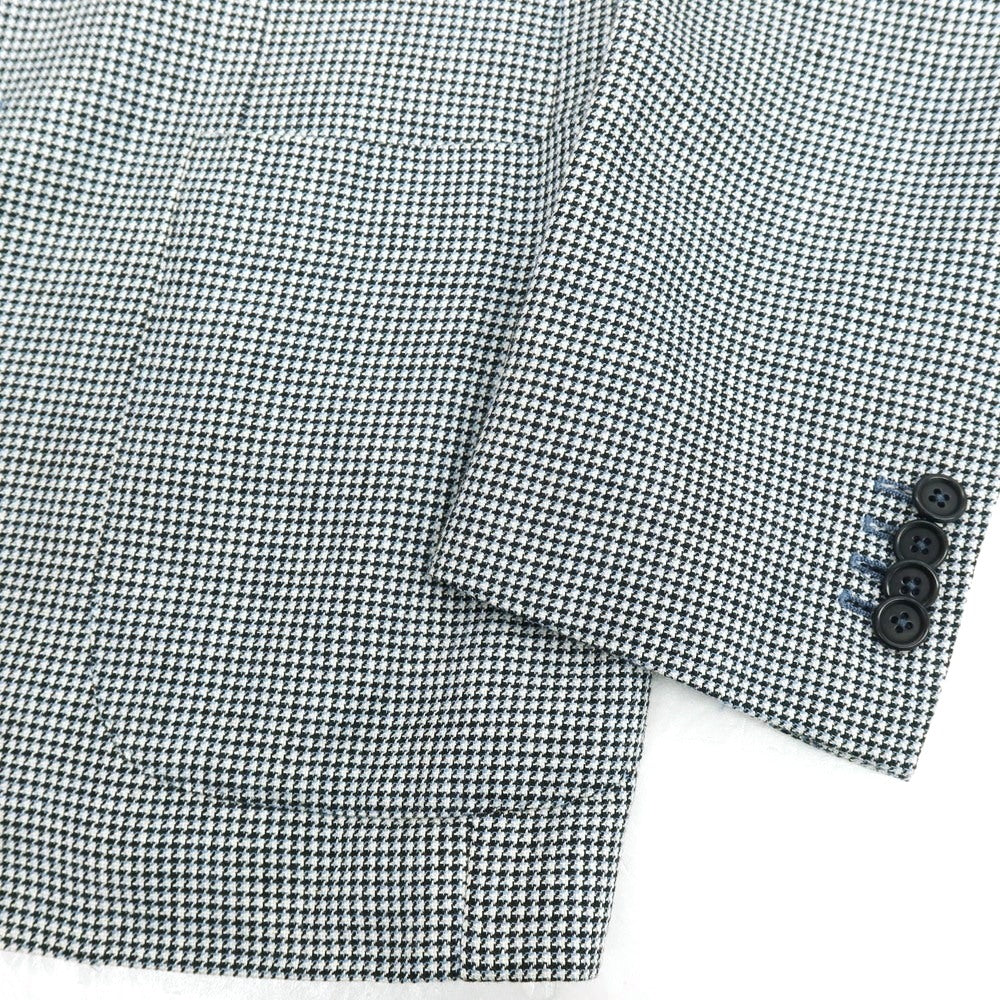 【中古】エリコフォルミコラ ERRICO FORMICOLA シルクリネンウール ハウンドトゥース 3B テーラードジャケット ホワイトxブラック×ライトブルー【 46 】【 状態ランクB 】【 メンズ 】