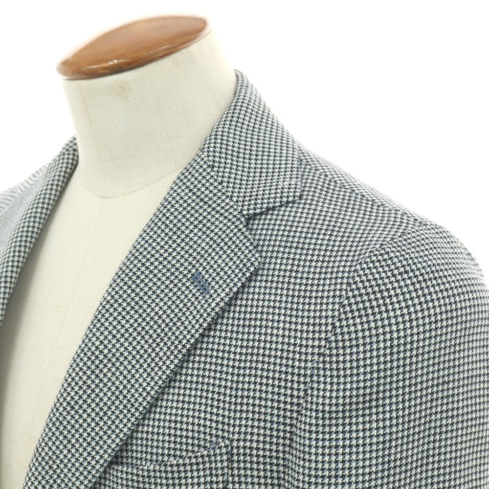 【中古】エリコフォルミコラ ERRICO FORMICOLA シルクリネンウール ハウンドトゥース 3B テーラードジャケット ホワイトxブラック×ライトブルー【 46 】【 状態ランクB 】【 メンズ 】