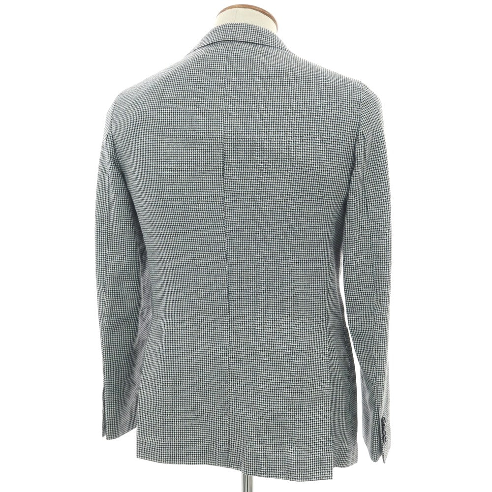 【中古】エリコフォルミコラ ERRICO FORMICOLA シルクリネンウール ハウンドトゥース 3B テーラードジャケット ホワイトxブラック×ライトブルー【 46 】【 状態ランクB 】【 メンズ 】