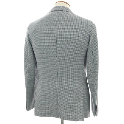 【中古】エリコフォルミコラ ERRICO FORMICOLA シルクリネンウール ハウンドトゥース 3B テーラードジャケット ホワイトxブラック×ライトブルー【 46 】【 状態ランクB 】【 メンズ 】