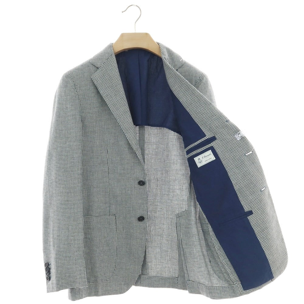 【中古】エリコフォルミコラ ERRICO FORMICOLA シルクリネンウール ハウンドトゥース 3B テーラードジャケット ホワイトxブラック×ライトブルー【 46 】【 状態ランクB 】【 メンズ 】