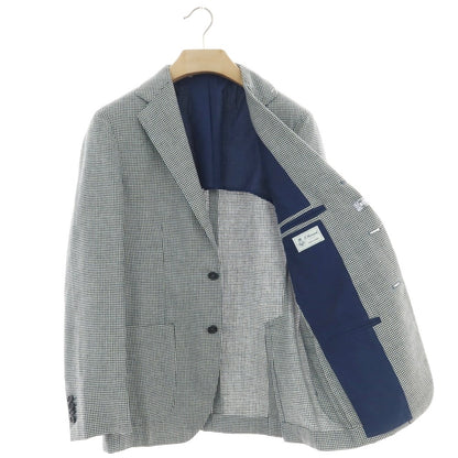 【中古】エリコフォルミコラ ERRICO FORMICOLA シルクリネンウール ハウンドトゥース 3B テーラードジャケット ホワイトxブラック×ライトブルー【 46 】【 状態ランクB 】【 メンズ 】