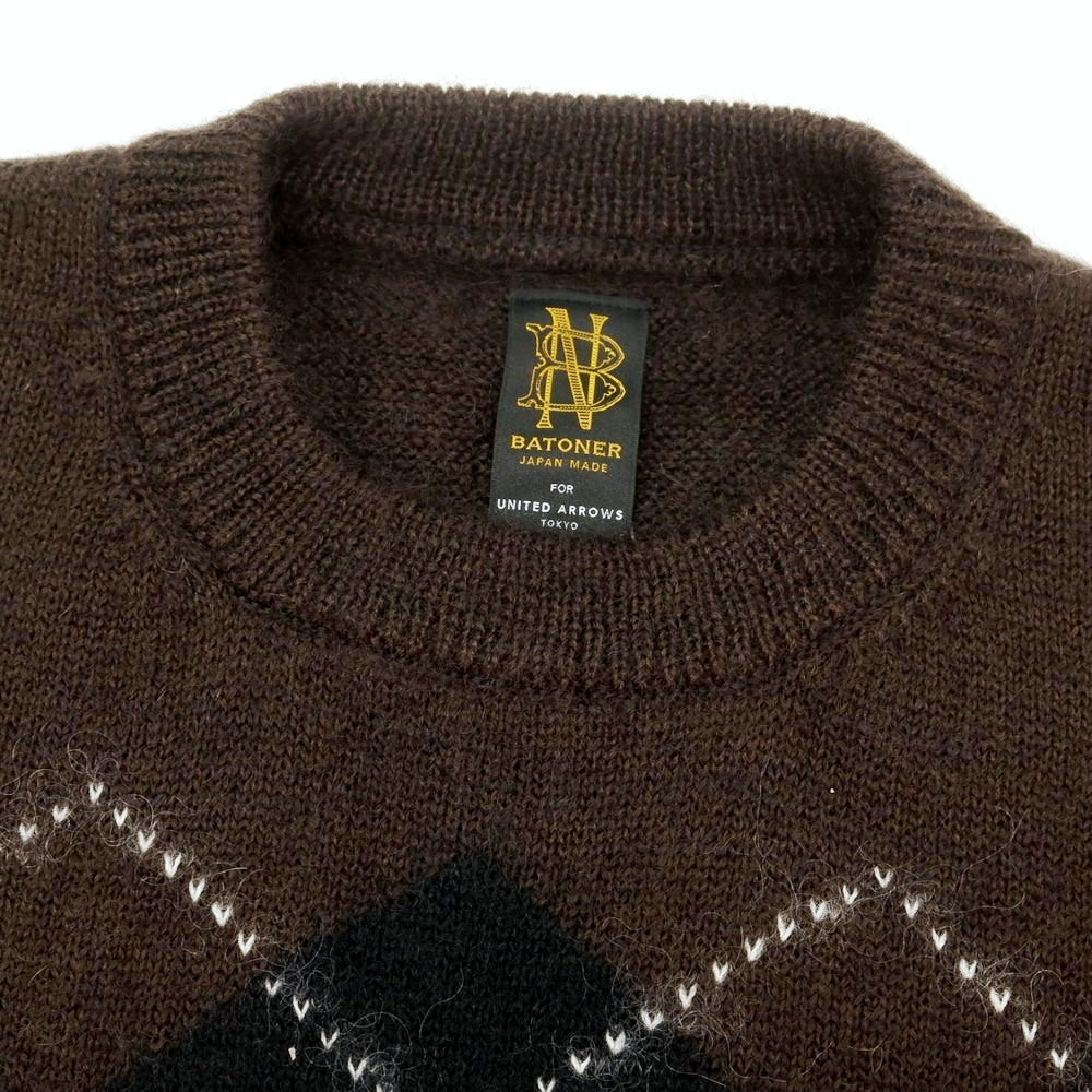【中古】バトナー BATONER UNITED ARROWS別注 モヘヤウール アーガイル柄 クルーネック プルオーバーニット ダークブラウン【 1 】【 状態ランクB 】【 メンズ 】