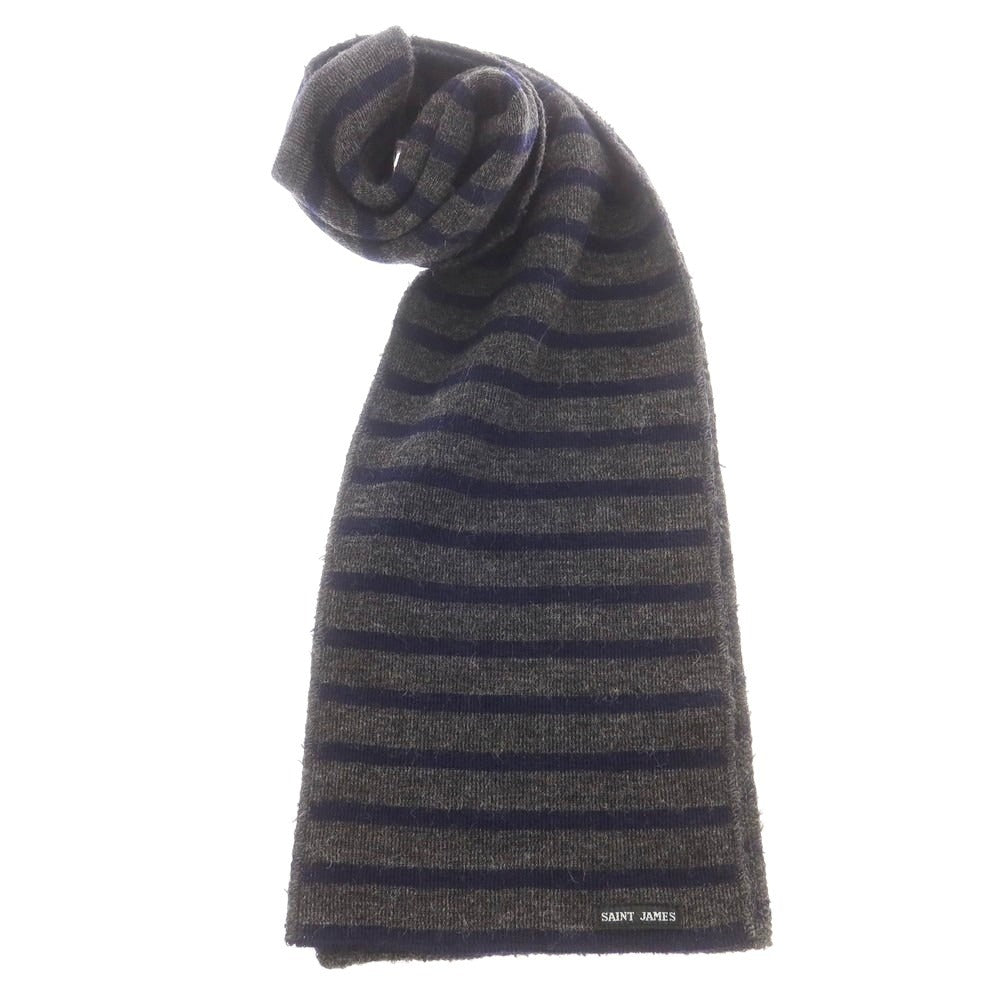 【中古】セントジェームス SAINT JAMES ウール ボーダー マフラー グレーxネイビー【 状態ランクB 】【 ユニセックス 】