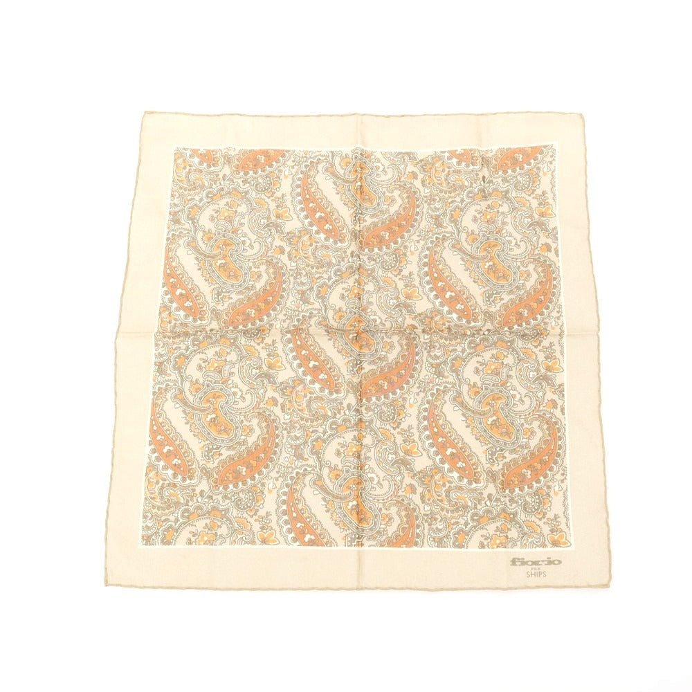 【中古】フィオリオ FIORIO シルク ペイズリー柄 ポケットチーフ ベージュxオレンジ【 状態ランクB 】【 メンズ 】