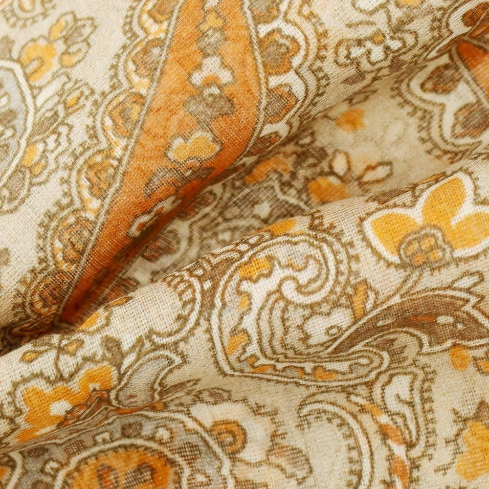 【中古】フィオリオ FIORIO シルク ペイズリー柄 ポケットチーフ ベージュxオレンジ【 状態ランクB 】【 メンズ 】