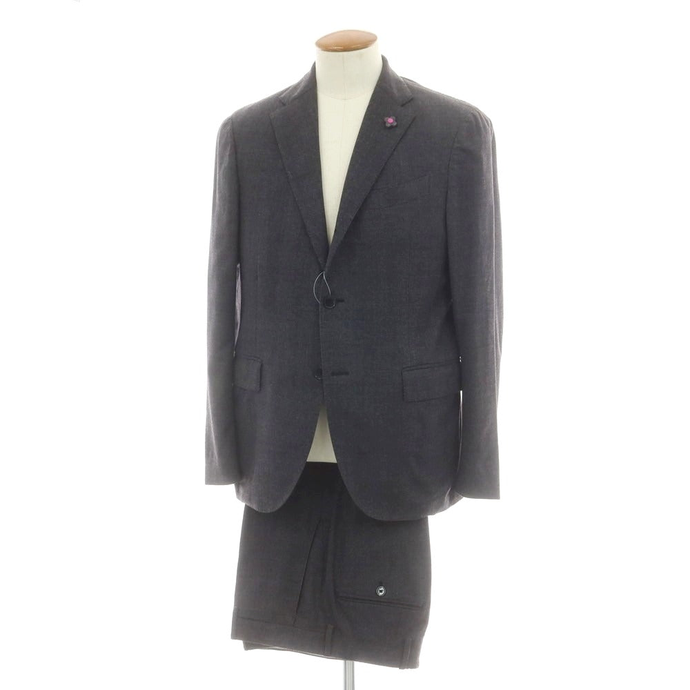 【中古】ラルディーニ LARDINI ストレッチウール チェック 3つボタンスーツ ダークグレーxワイン【 48 】【 状態ランクC 】【 メンズ 】