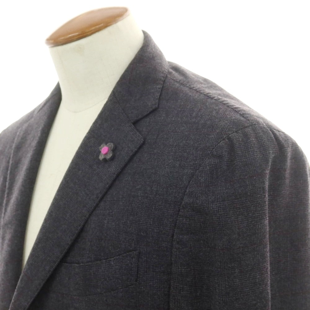 【中古】ラルディーニ LARDINI ストレッチウール チェック 3つボタンスーツ ダークグレーxワイン【 48 】【 状態ランクC 】【 メンズ 】