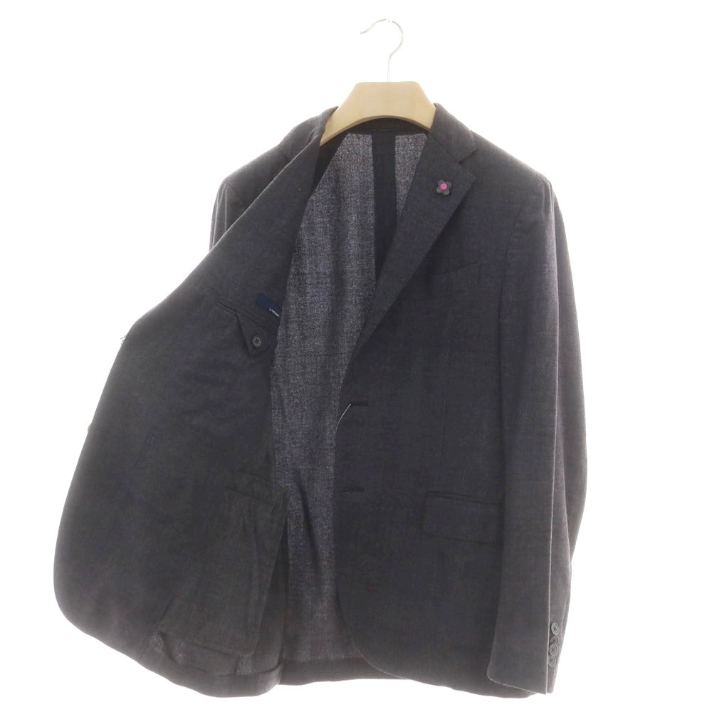 【中古】ラルディーニ LARDINI ストレッチウール チェック 3つボタンスーツ ダークグレーxワイン【 48 】【 状態ランクC 】【 メンズ 】