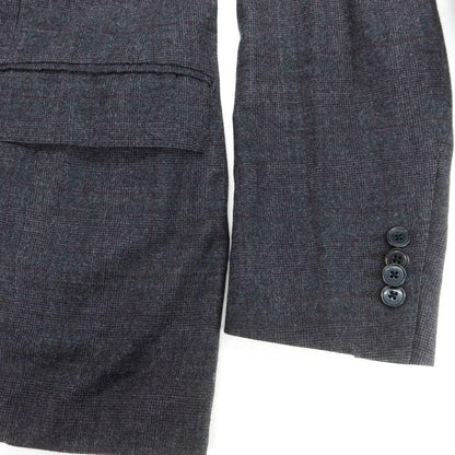 【中古】ラルディーニ LARDINI ストレッチウール チェック 3つボタンスーツ ダークグレーxワイン【 48 】【 状態ランクC 】【 メンズ 】