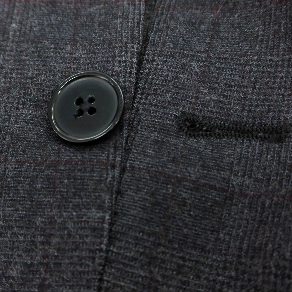 【中古】ラルディーニ LARDINI ストレッチウール チェック 3つボタンスーツ ダークグレーxワイン【 48 】【 状態ランクC 】【 メンズ 】