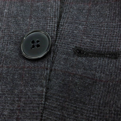 【中古】ラルディーニ LARDINI ストレッチウール チェック 3つボタンスーツ ダークグレーxワイン【 48 】【 状態ランクC 】【 メンズ 】