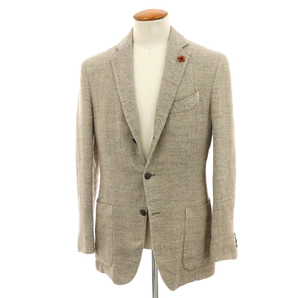 【中古】ラルディーニ LARDINI リネンコットンアクリルナイロン 3B カジュアルジャケット ベージュxネイビー【 48 】【 状態ランクB 】【 メンズ 】