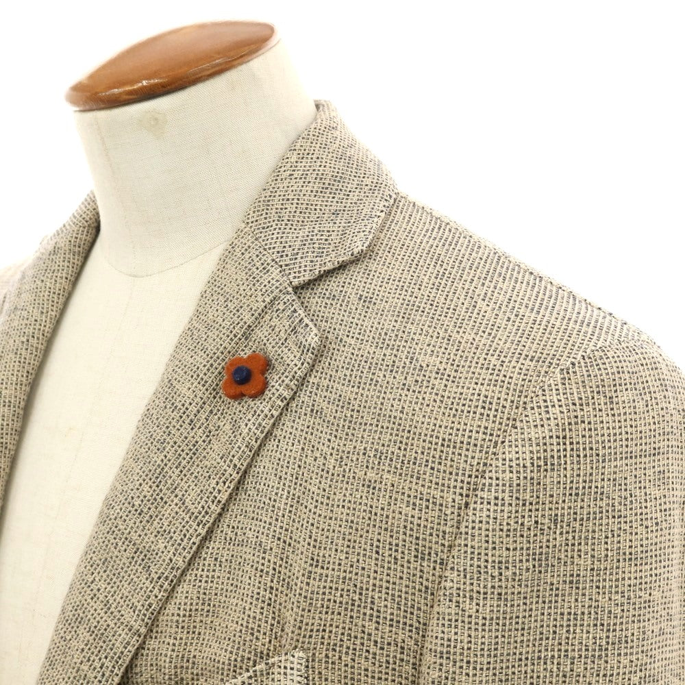 【中古】ラルディーニ LARDINI リネンコットンアクリルナイロン 3B カジュアルジャケット ベージュxネイビー【 48 】【 状態ランクB 】【 メンズ 】