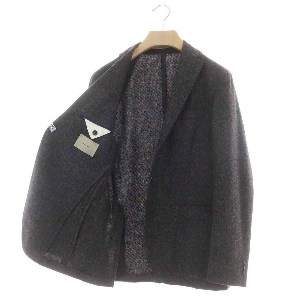 【中古】ボリオリ BOGLIOLI DOVER ウール チェック テーラードジャケット ダークグレーxレッド【 48 】【 状態ランクC 】【 メンズ 】