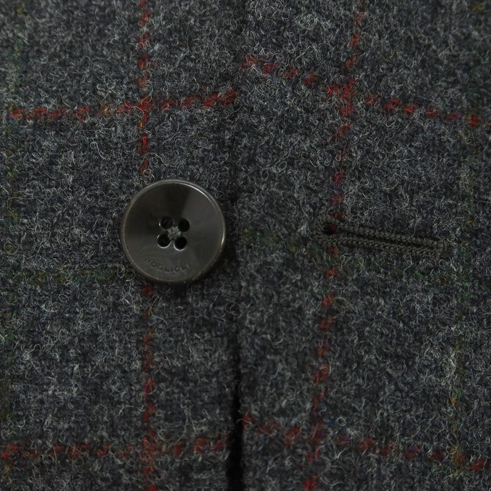 【中古】ボリオリ BOGLIOLI DOVER ウール チェック テーラードジャケット ダークグレーxレッド【 48 】【 状態ランクC 】【 メンズ 】