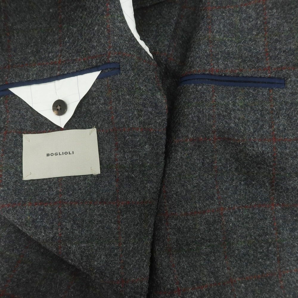 【中古】ボリオリ BOGLIOLI DOVER ウール チェック テーラードジャケット ダークグレーxレッド【 48 】【 状態ランクC 】【 メンズ 】