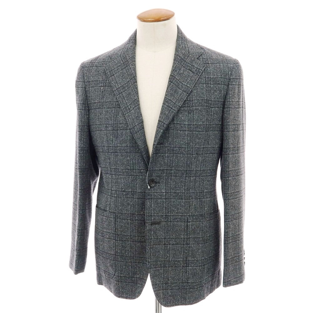 【中古】サルトリオ Sartorio シルクウール チェック 3B テーラードジャケット グレーxブラック【 サイズ48 】【 状態ランクB 】【 メンズ 】 [CPD]