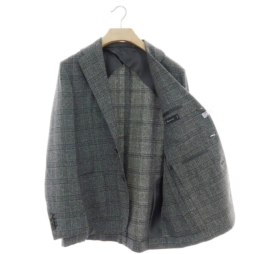 【中古】サルトリオ Sartorio シルクウール チェック 3B テーラードジャケット グレーxブラック【 サイズ48 】【 状態ランクB 】【 メンズ 】 [CPD]