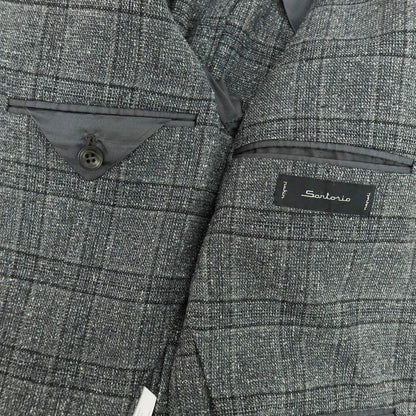 【中古】サルトリオ Sartorio シルクウール チェック 3B テーラードジャケット グレーxブラック【 48 】【 状態ランクB 】【 メンズ 】