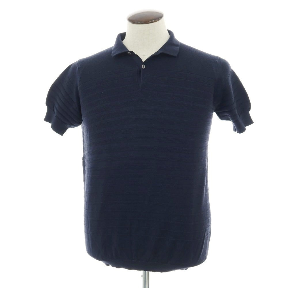 【中古】ジョンスメドレー JOHN SMEDLEY シーアイランドコットン 半袖 ポロニット ネイビー【サイズL】【 状態ランクB 】【 メンズ 】