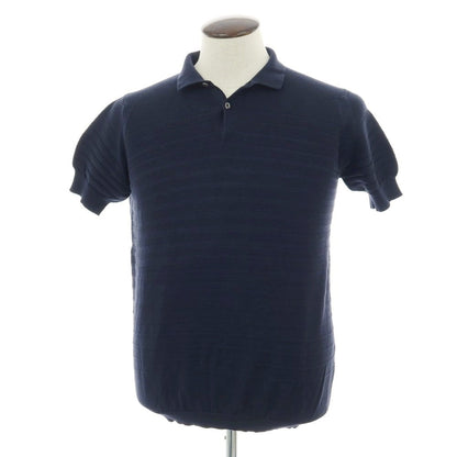 【中古】ジョンスメドレー JOHN SMEDLEY シーアイランドコットン 半袖 ポロニット ネイビー【サイズL】【 状態ランクB 】【 メンズ 】