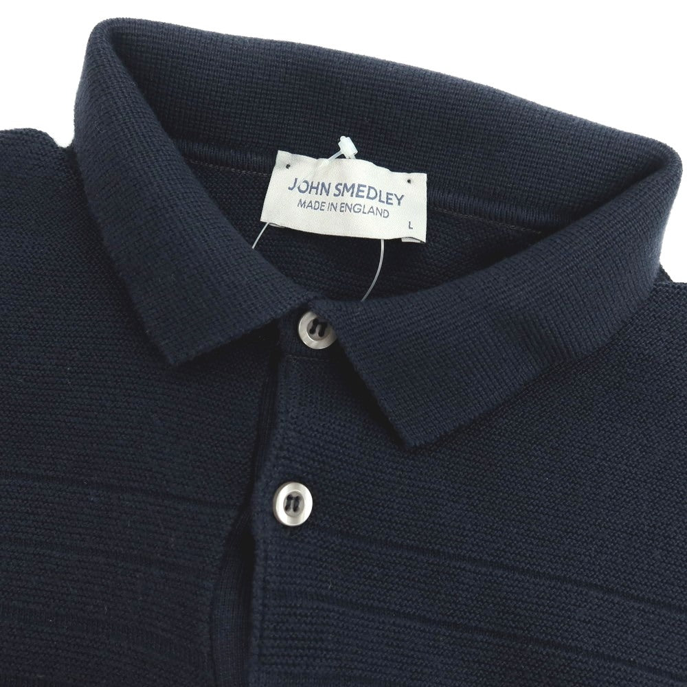 【中古】ジョンスメドレー JOHN SMEDLEY シーアイランドコットン 半袖 ポロニット ネイビー【サイズL】【 状態ランクB 】【 メンズ 】