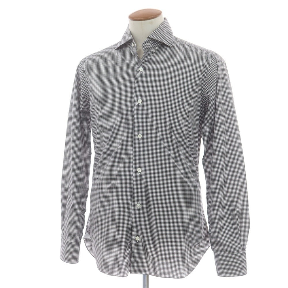 【中古】バルバ ダンディライフ BARBA DANDY LIFE コットン チェック ワイドカラー カジュアルシャツ ホワイトxブラウン【 40 】【 状態ランクC 】【 メンズ 】