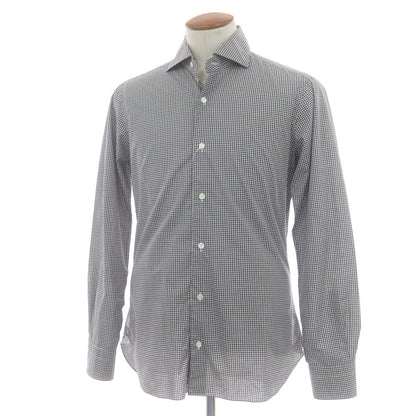 【中古】バルバ ダンディライフ BARBA DANDY LIFE コットン チェック ワイドカラー カジュアルシャツ ホワイトxブラウン【 40 】【 状態ランクC 】【 メンズ 】