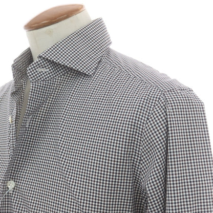 【中古】バルバ ダンディライフ BARBA DANDY LIFE コットン チェック ワイドカラー カジュアルシャツ ホワイトxブラウン【 40 】【 状態ランクC 】【 メンズ 】