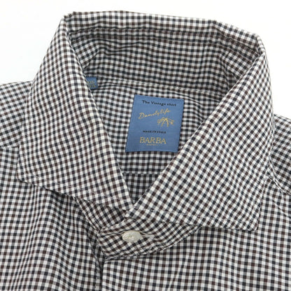 【中古】バルバ ダンディライフ BARBA DANDY LIFE コットン チェック ワイドカラー カジュアルシャツ ホワイトxブラウン【 40 】【 状態ランクC 】【 メンズ 】
