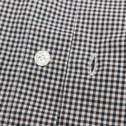 【中古】バルバ ダンディライフ BARBA DANDY LIFE コットン チェック ワイドカラー カジュアルシャツ ホワイトxブラウン【 40 】【 状態ランクC 】【 メンズ 】