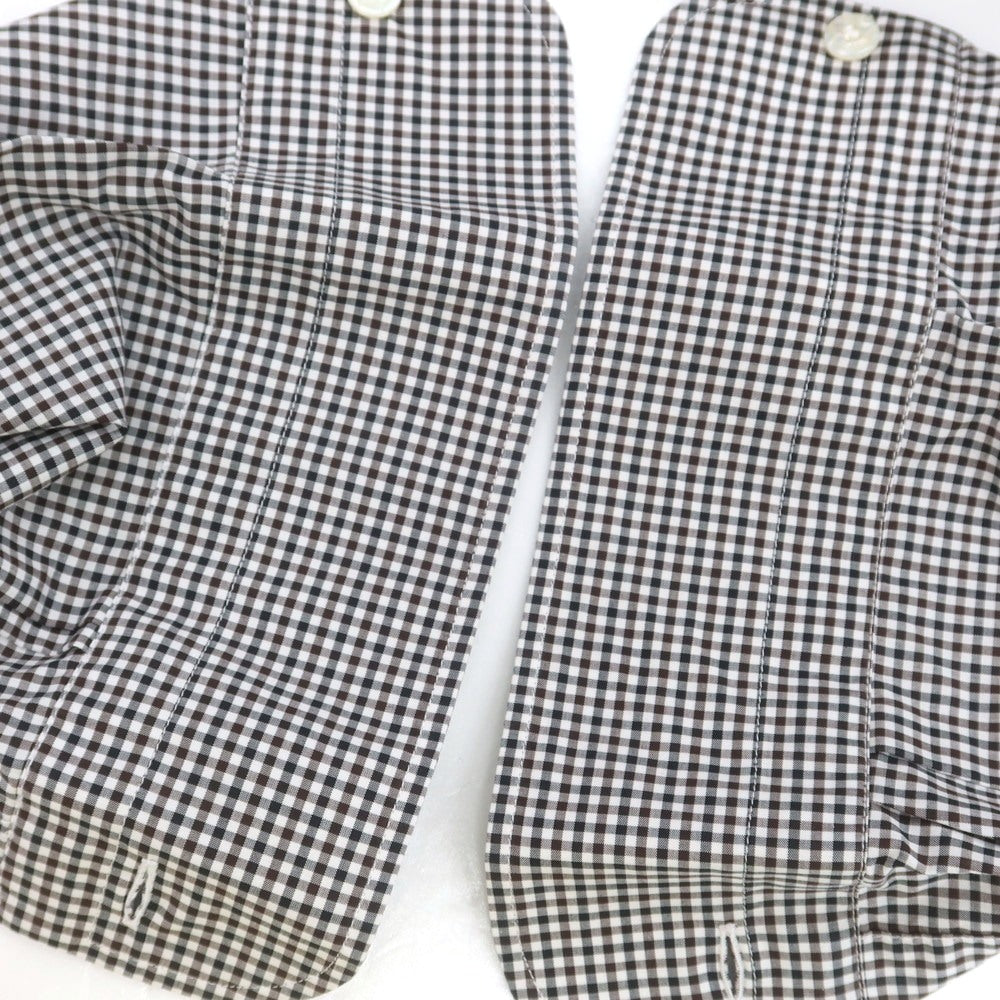 【中古】バルバ ダンディライフ BARBA DANDY LIFE コットン チェック ワイドカラー カジュアルシャツ ホワイトxブラウン【 40 】【 状態ランクC 】【 メンズ 】