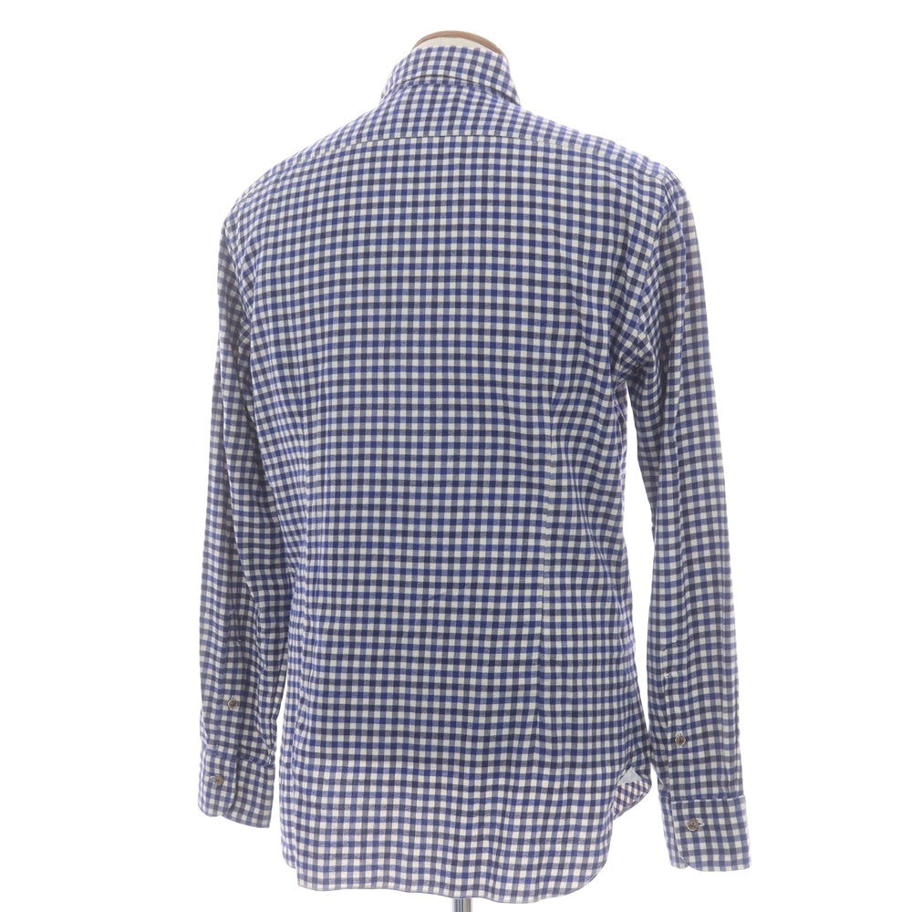 【中古】バルバ ダンディライフ BARBA DANDY LIFE コットン チェック ワイドカラー カジュアルシャツ ブルーxネイビー【 40 】【 状態ランクC 】【 メンズ 】