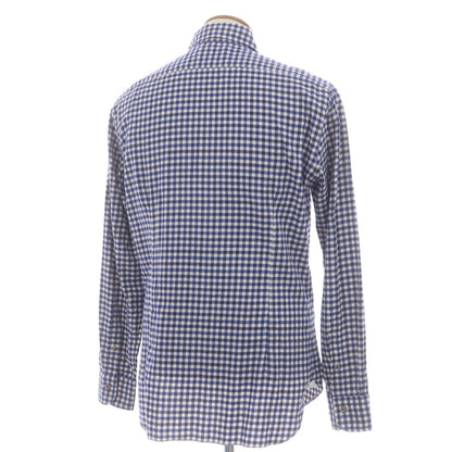 【中古】バルバ ダンディライフ BARBA DANDY LIFE コットン チェック ワイドカラー カジュアルシャツ ブルーxネイビー【 40 】【 状態ランクC 】【 メンズ 】