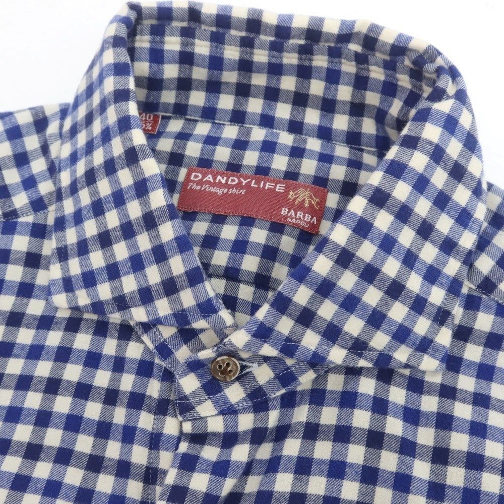 【中古】バルバ ダンディライフ BARBA DANDY LIFE コットン チェック ワイドカラー カジュアルシャツ ブルーxネイビー【 40 】【 状態ランクC 】【 メンズ 】