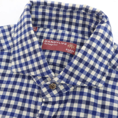 【中古】バルバ ダンディライフ BARBA DANDY LIFE コットン チェック ワイドカラー カジュアルシャツ ブルーxネイビー【 40 】【 状態ランクC 】【 メンズ 】