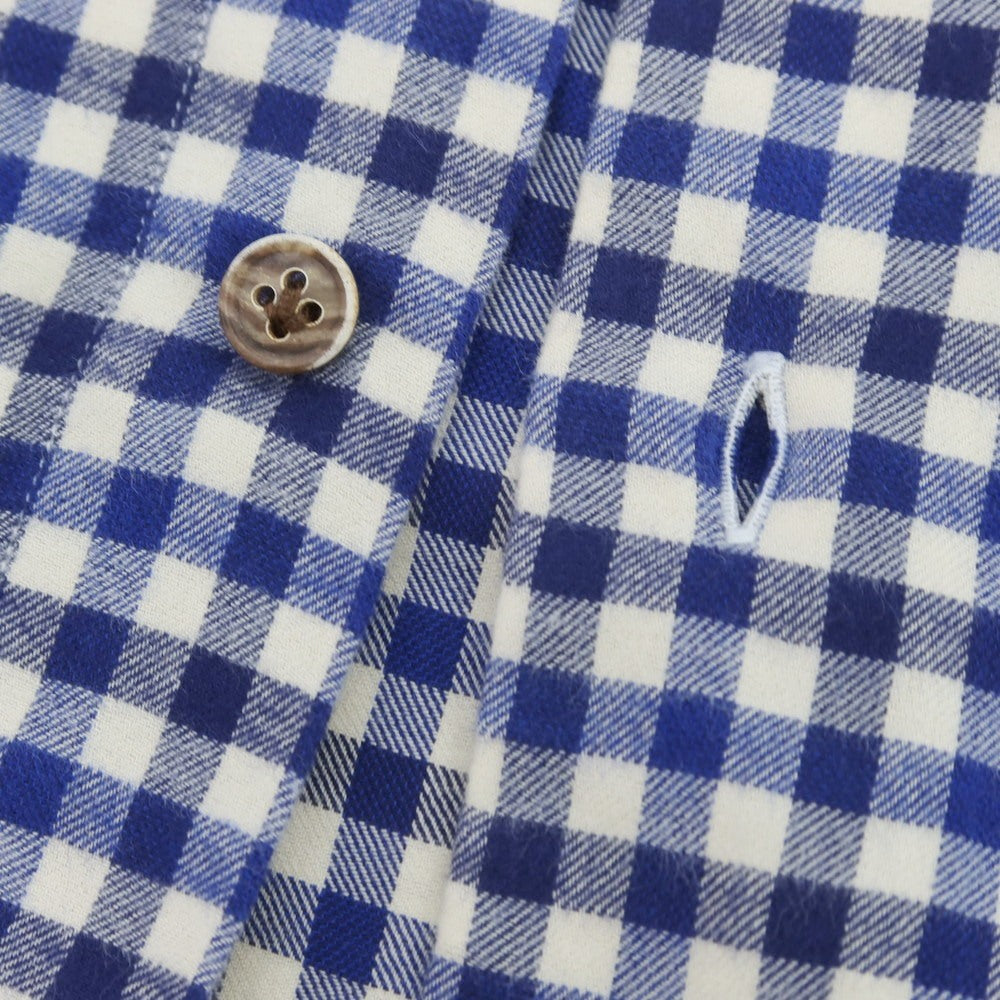 【中古】バルバ ダンディライフ BARBA DANDY LIFE コットン チェック ワイドカラー カジュアルシャツ ブルーxネイビー【 40 】【 状態ランクC 】【 メンズ 】