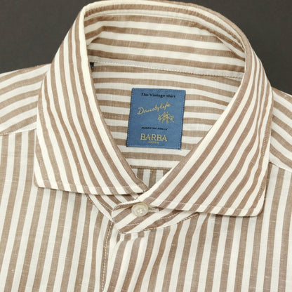 【中古】バルバ ダンディライフ BARBA DANDY LIFE コットンリネン ストライプ ワイドカラー カジュアルシャツ ブラウンxホワイト【サイズ40】【 状態ランクC 】【 メンズ 】