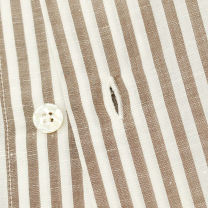 【中古】バルバ ダンディライフ BARBA DANDY LIFE コットンリネン ストライプ ワイドカラー カジュアルシャツ ブラウンxホワイト【サイズ40】【 状態ランクC 】【 メンズ 】