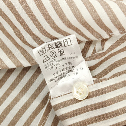 【中古】バルバ ダンディライフ BARBA DANDY LIFE コットンリネン ストライプ ワイドカラー カジュアルシャツ ブラウンxホワイト【サイズ40】【 状態ランクC 】【 メンズ 】