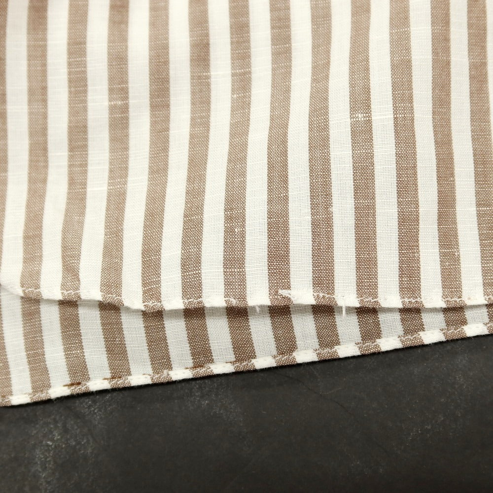 【中古】バルバ ダンディライフ BARBA DANDY LIFE コットンリネン ストライプ ワイドカラー カジュアルシャツ ブラウンxホワイト【サイズ40】【 状態ランクC 】【 メンズ 】