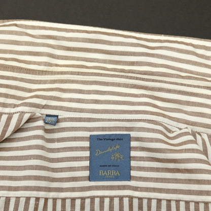 【中古】バルバ ダンディライフ BARBA DANDY LIFE コットンリネン ストライプ ワイドカラー カジュアルシャツ ブラウンxホワイト【サイズ40】【 状態ランクC 】【 メンズ 】