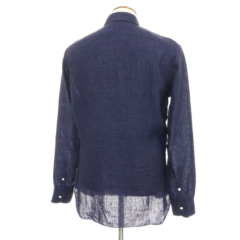 【中古】バルバ ダンディライフ BARBA DANDY LIFE リネン ワイドカラー カジュアルシャツ ネイビー【サイズ40】【 状態ランクB 】【 メンズ 】