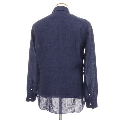 【中古】バルバ ダンディライフ BARBA DANDY LIFE リネン ワイドカラー カジュアルシャツ ネイビー【サイズ40】【 状態ランクB 】【 メンズ 】