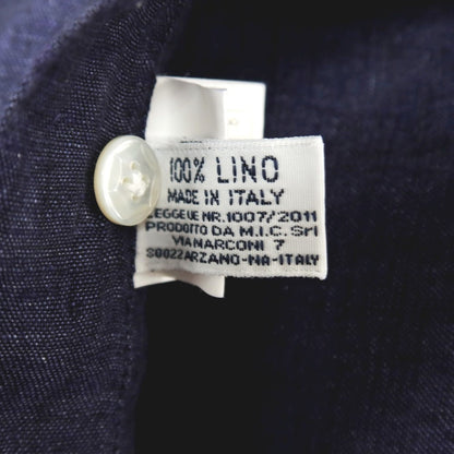 【中古】バルバ ダンディライフ BARBA DANDY LIFE リネン ワイドカラー カジュアルシャツ ネイビー【サイズ40】【 状態ランクB 】【 メンズ 】