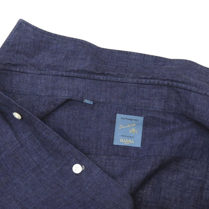 【中古】バルバ ダンディライフ BARBA DANDY LIFE リネン ワイドカラー カジュアルシャツ ネイビー【サイズ40】【 状態ランクB 】【 メンズ 】