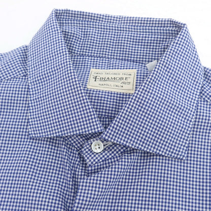 【中古】フィナモレ Finamore コットン ギンガムチェック セミワイドカラー ドレスシャツ ブルーxホワイト【 40 】【 状態ランクC 】【 メンズ 】