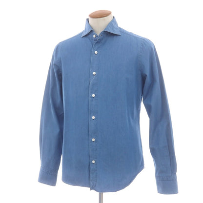 【中古】フィナモレ Finamore コットン ダンガリー ホリゾンタルカラー カジュアルシャツ ブルー【 40 】【 状態ランクC 】【 メンズ 】